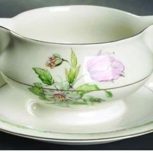Gravy Boat with Attached Underplate Garden Flowers